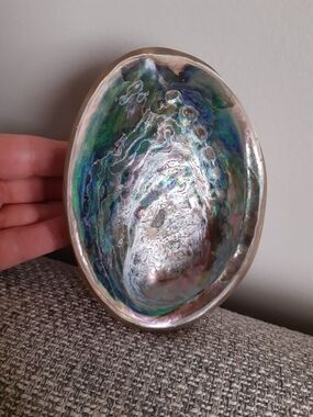 Iridescent Abalone Shell Lucite Footed Bowl